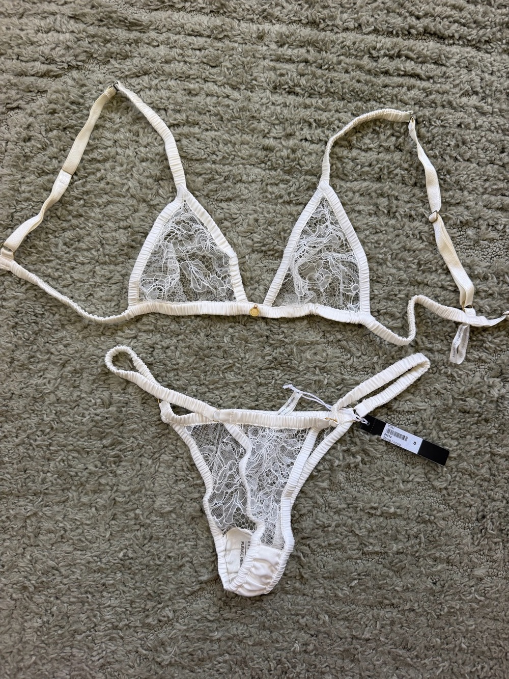 Gooseberry Intimates Delicate White Lace Triangle Bralette & Thong Set